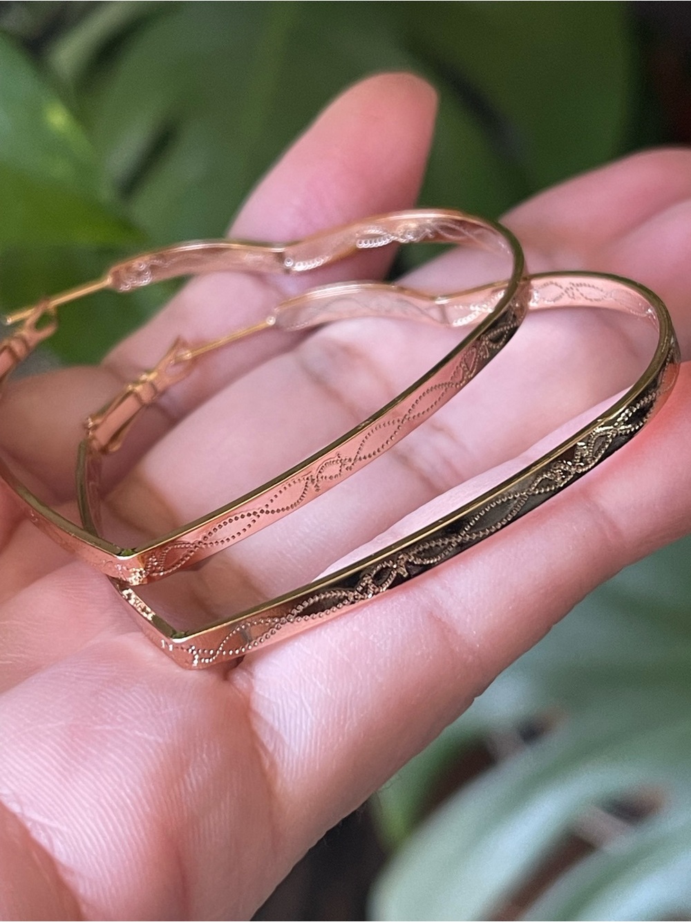 Engraved Heart Gold-Tone Hoop Earrings